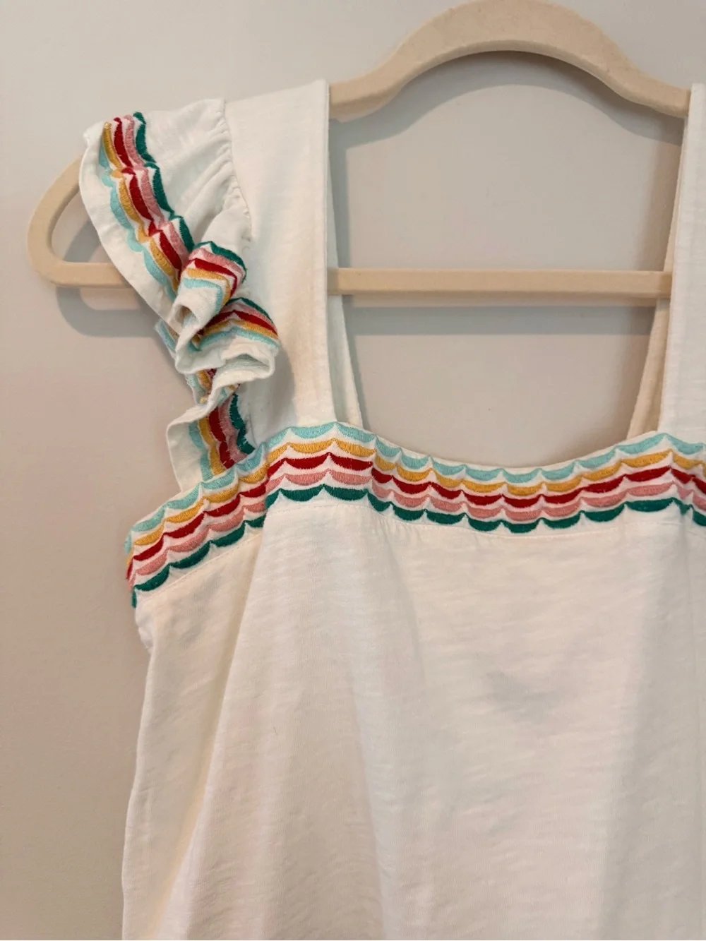 Boho Embroidered Ruffle Sleeve Top white Girlhoodcore petite small - Picture 3 of 6